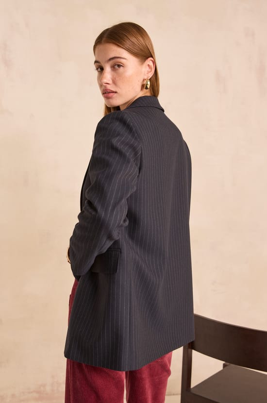 Nelia B Striped Long Sleeve Polyester Blend Jacket;${refinementColor}