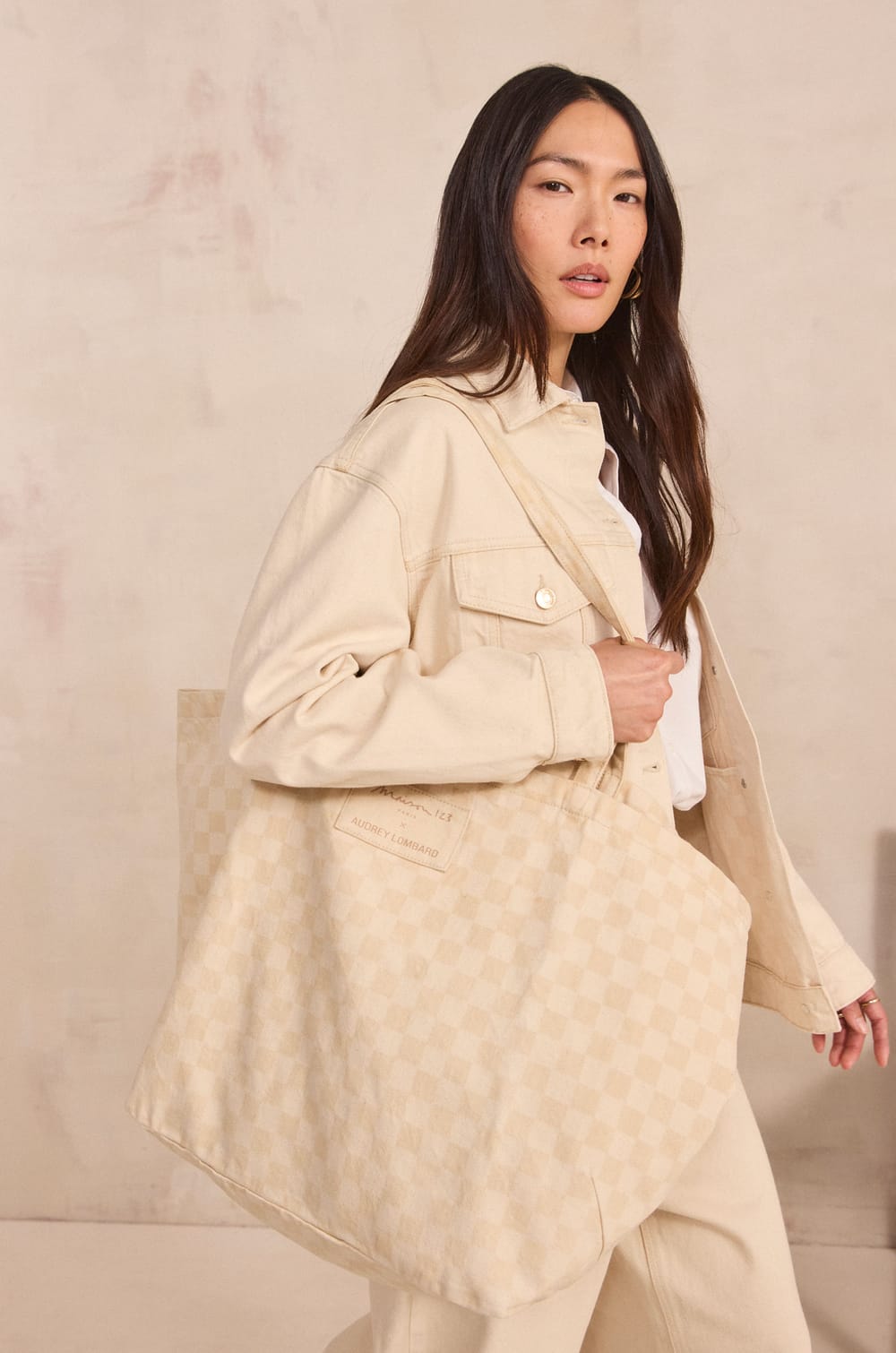 Sac en jean &agrave; carreaux Audrey Lombard x Maison 123 BIGGIE;${refinementColor}