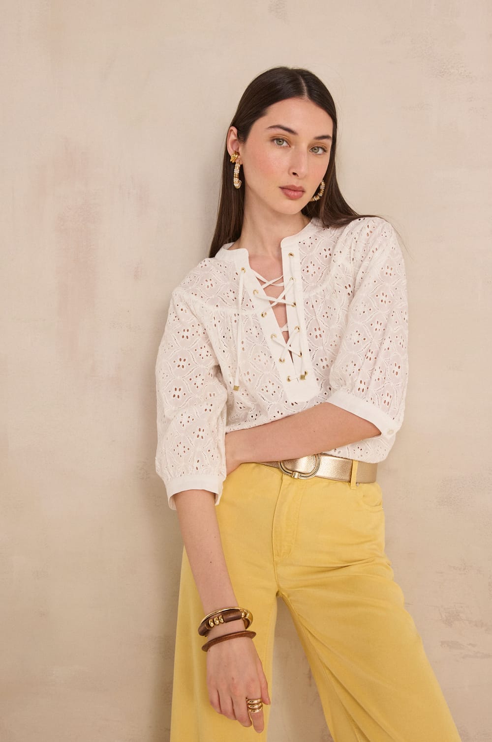 Embroidered blouse with 3/4 sleeves DIANE;${refinementColor}