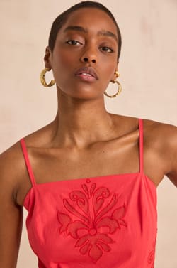 Embroidered cotton trapeze dress BRIELLE;${refinementColor}