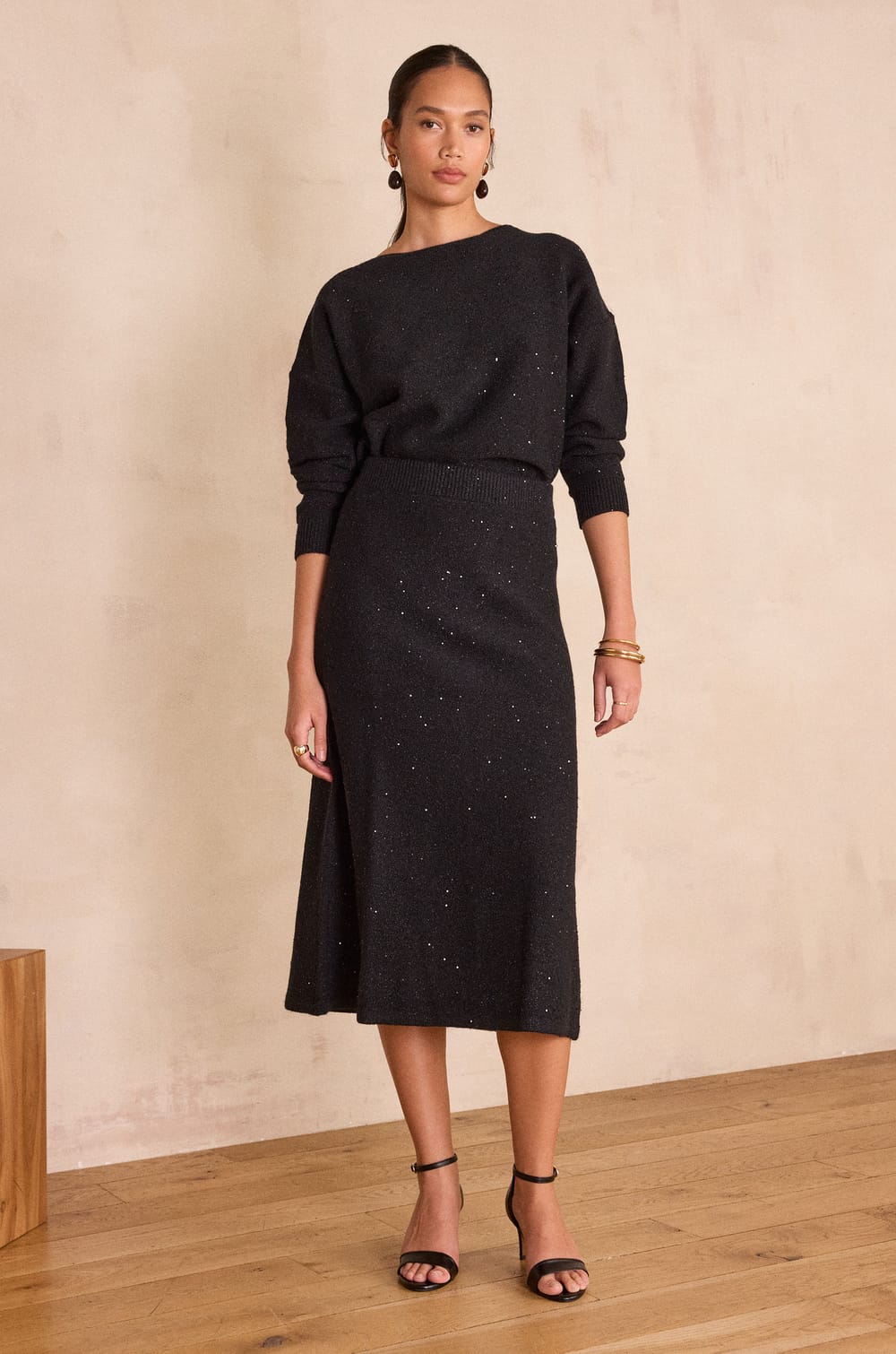 CLEOPATRE sequin knit midi skirt;${refinementColor}