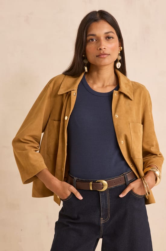 CLARA 3/4 sleeve leather shirt;${refinementColor}