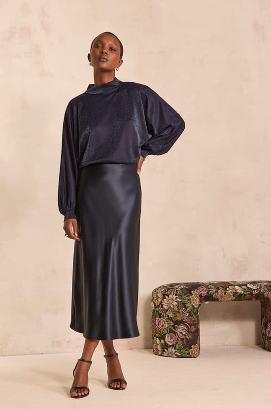 ODILE satin midi skirt;${refinementColor}
