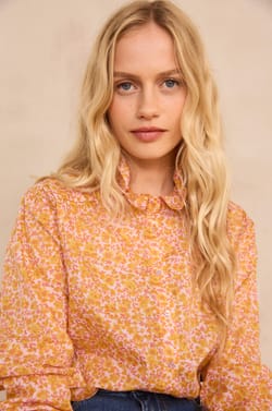 Printed floral long sleeve blouse in soft cotton;${refinementColor}