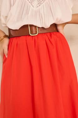 Jupe midi fluide en coton BRUNE;${refinementColor}
