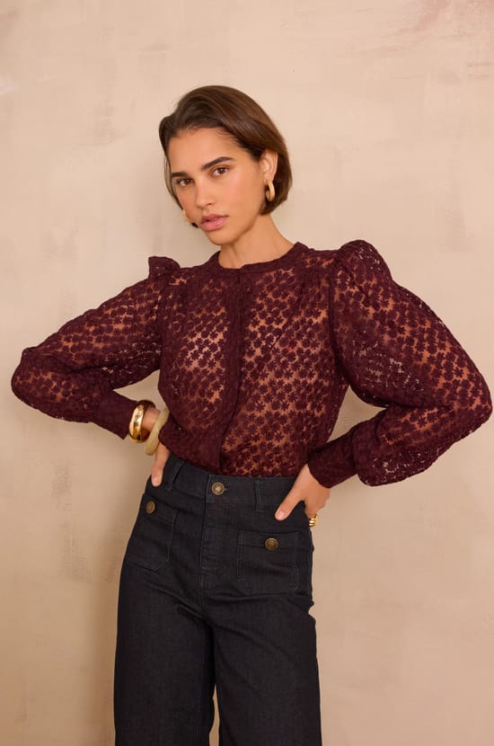 Embroidered CAMOMILLE blouse in cotton;${refinementColor}