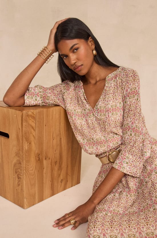 DAMIA long-sleeve printed blouse;${refinementColor}