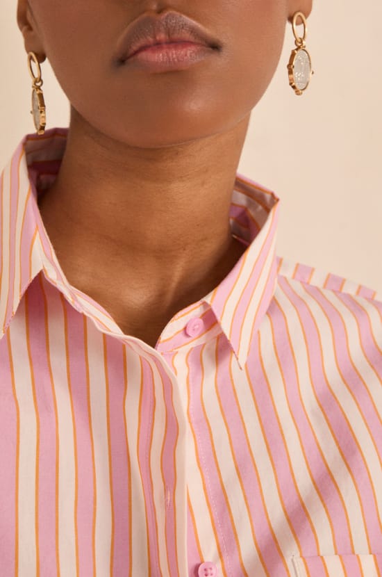 Chemise ray&eacute;e &agrave; manches longues en coton DHARMA;${refinementColor}