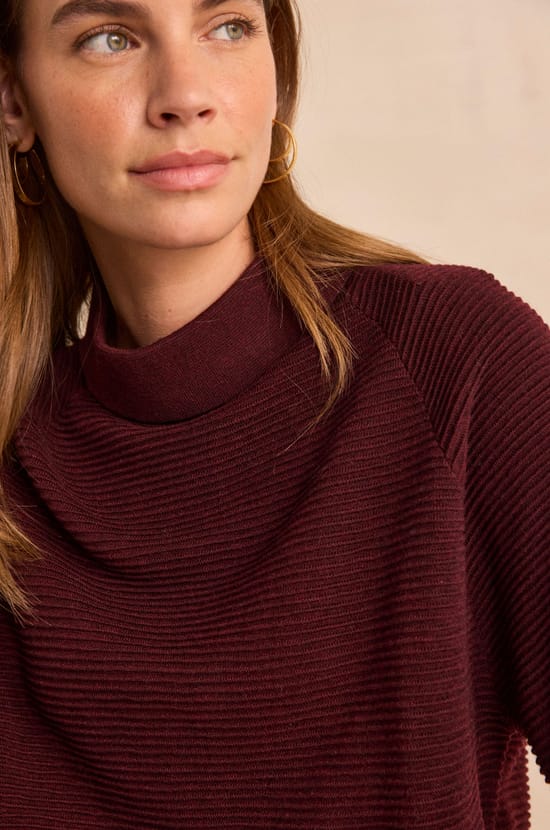 Burgundy long-sleeved blended wool sweater ANNETTE;${refinementColor}