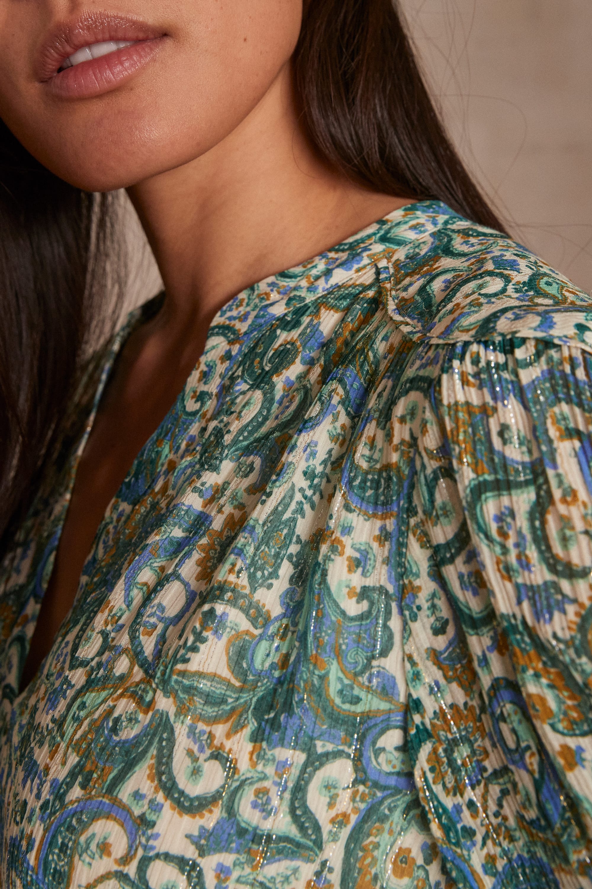 Blouse Fluide Maison 123 Taille 36 - Motif Floral Moutarde - Manches 3/4 - Occasion Parfait état