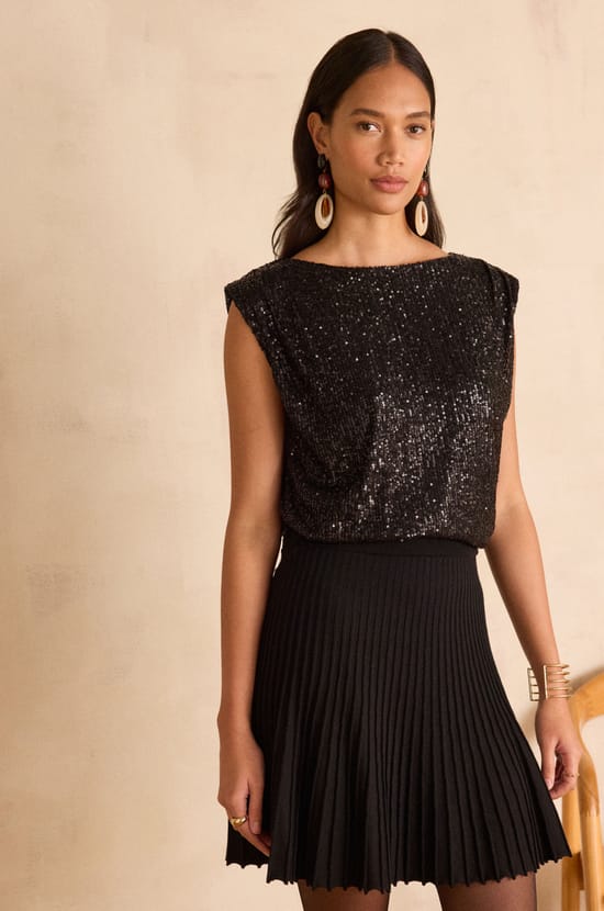 Sleeveless T-shirt with sequins FELICITE;${refinementColor}