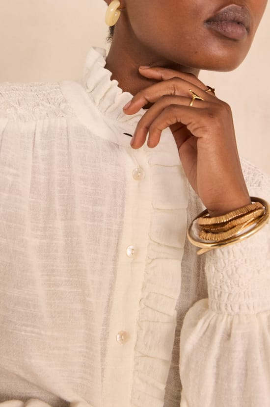 Cream long-sleeve cotton blouse MANGUE;${refinementColor}
