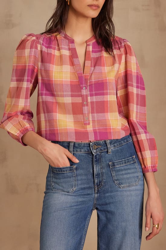 Blouse PRUDENCE &agrave; carreaux;${refinementColor}