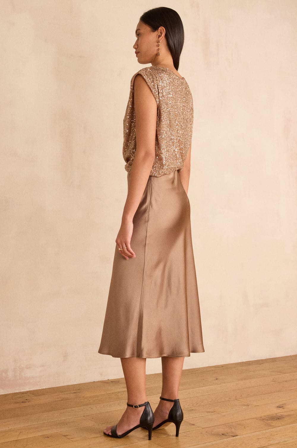 AMELIA straight satin skirt;${refinementColor}