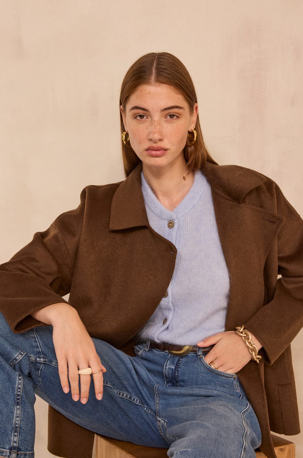 Long sleeve wool blend jacket CYRILE;${refinementColor}