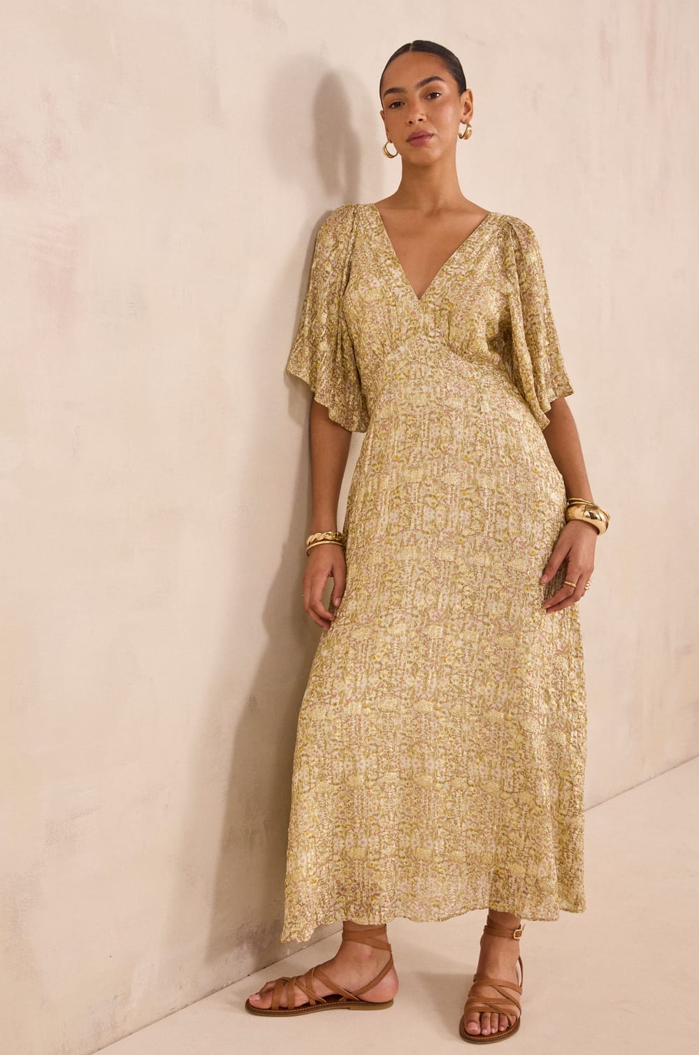 Flowy dress with shiny print BRIDGET;${refinementColor}