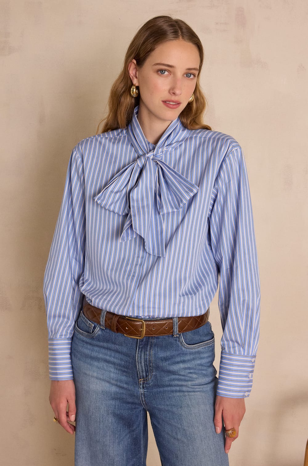SANDRINE cotton striped shirt;${refinementColor}