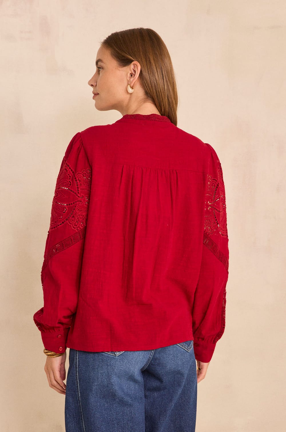 Blouse brod&eacute;e &agrave; manches longues en coton MARTHA;${refinementColor}
