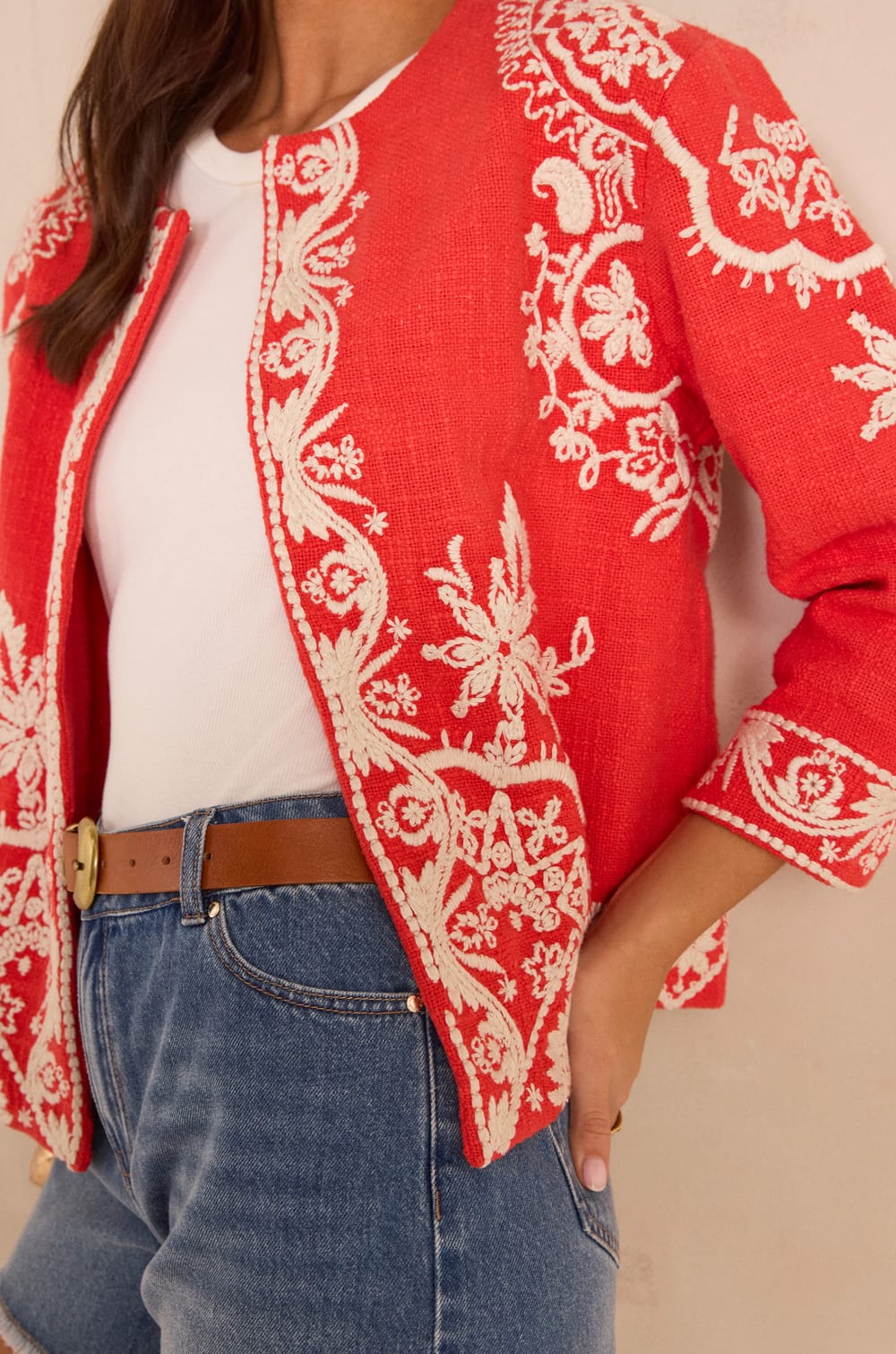 VALMA long sleeve embroidered cotton jacket;${refinementColor}