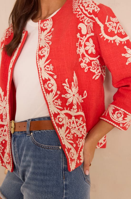 VALMA long sleeve embroidered cotton jacket;${refinementColor}