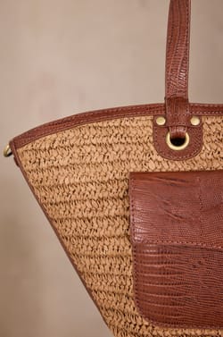 Leather and raffia basket bag MAX;${refinementColor}