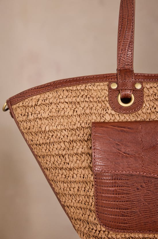 Leather and raffia basket bag MAX;${refinementColor}