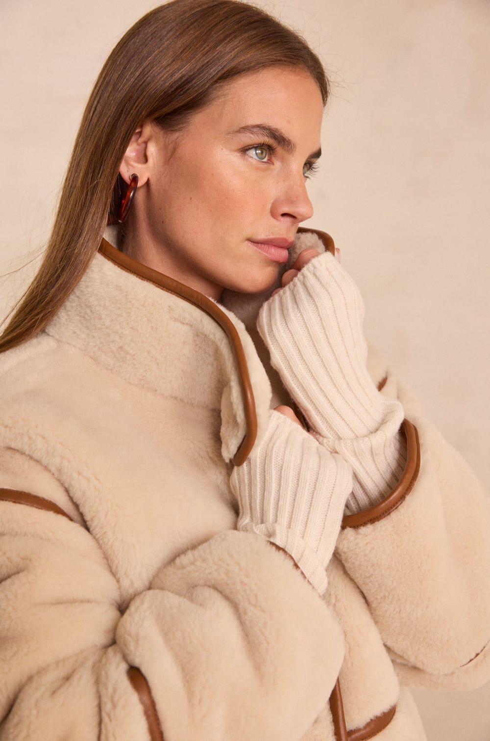 Camelia shearling-look jacket;${refinementColor}