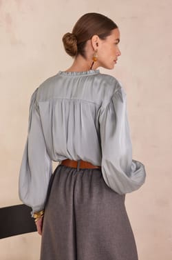 Satin blouse with puff sleeves DEESSE;${refinementColor}
