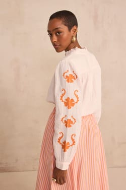 Blusa de algod&oacute;n bordada de mangas largas DANTESSE;${refinementColor}