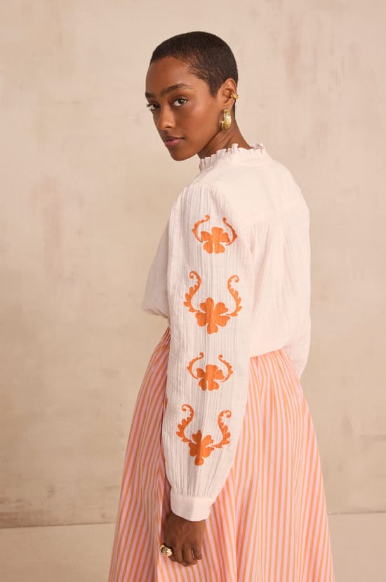 Embroidered long-sleeved cotton blouse DANTESSE;${refinementColor}