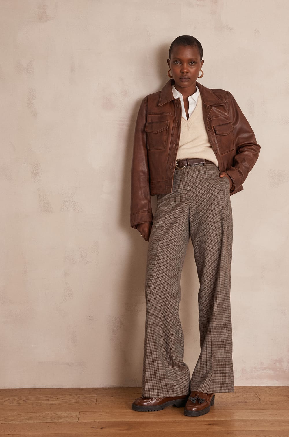 FERGUSON wide-leg checked trousers;${refinementColor}