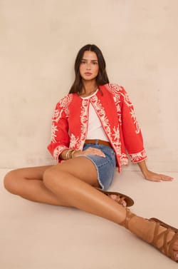VALMA long sleeve embroidered cotton jacket;${refinementColor}