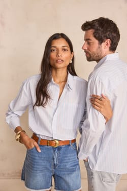 Unisex long-sleeve striped shirt in BRULANT cotton;${refinementColor}