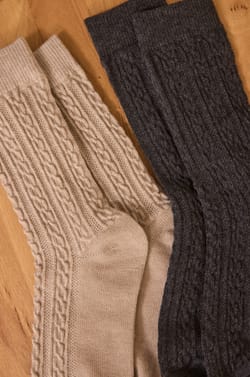 Charcoal gray mixed wool knit socks FANNY;${refinementColor}