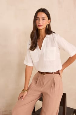 DELVA short-sleeved linen blouse;${refinementColor}