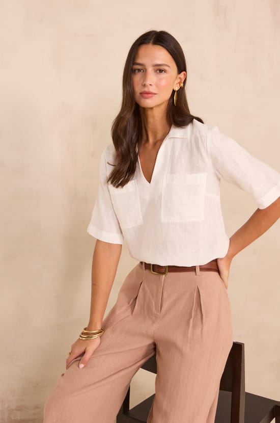DELVA short-sleeved linen blouse;${refinementColor}