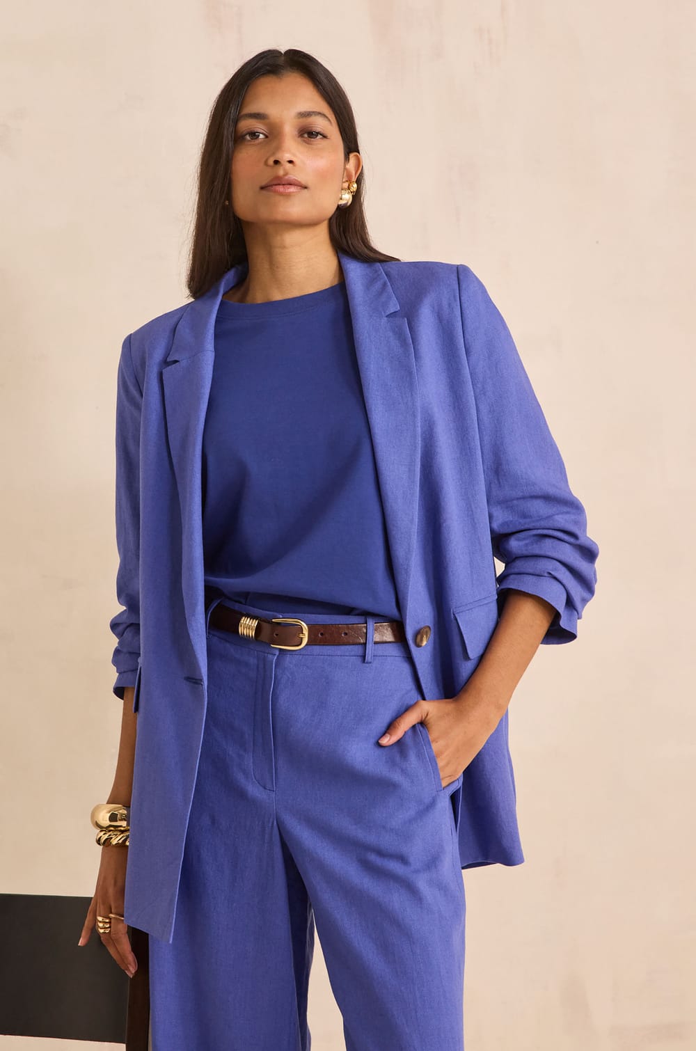 NELIA linen blend tailored jacket;${refinementColor}
