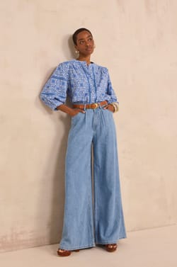 DOMY lace-print cotton blend blouse;${refinementColor}