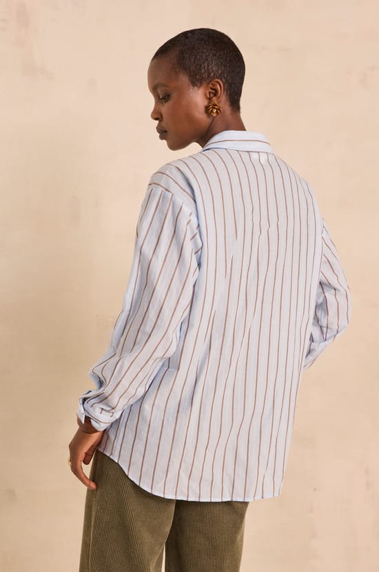 Sky blue striped cotton blouse PASSY;${refinementColor}