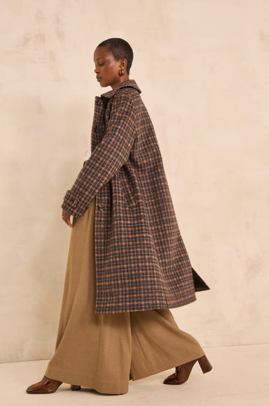 Long plaid mixed wool coat CONSTANT;${refinementColor}