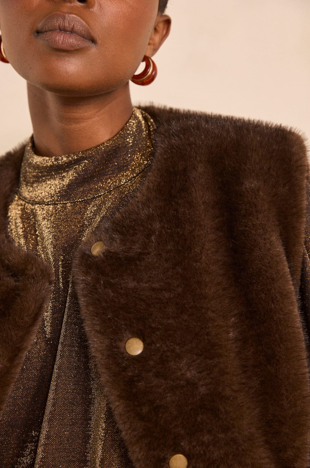 Brooklyn fluffy effect sleeveless vest;${refinementColor}
