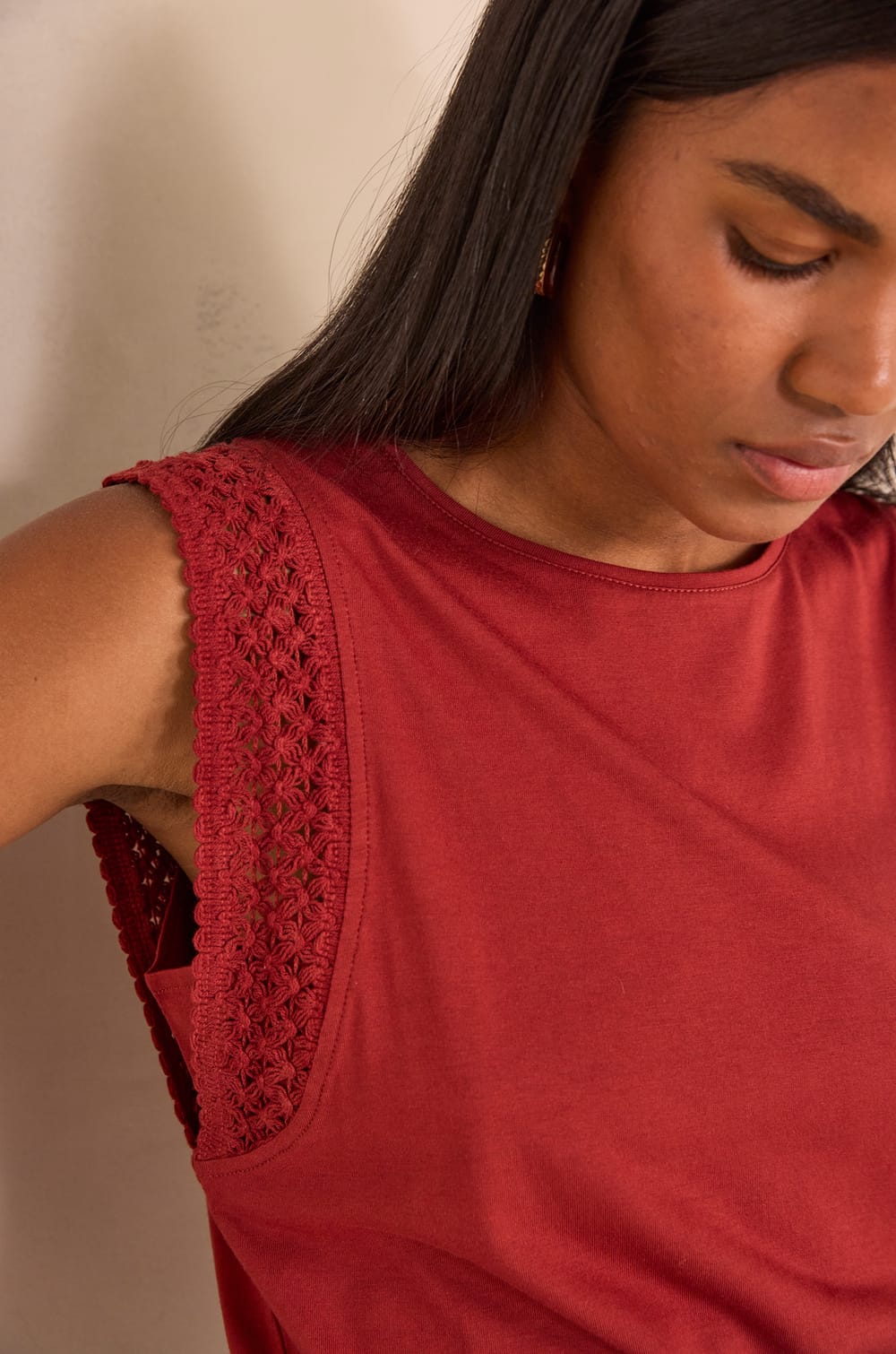 Sleeveless embroidered cotton blend T-shirt TAMARA;${refinementColor}