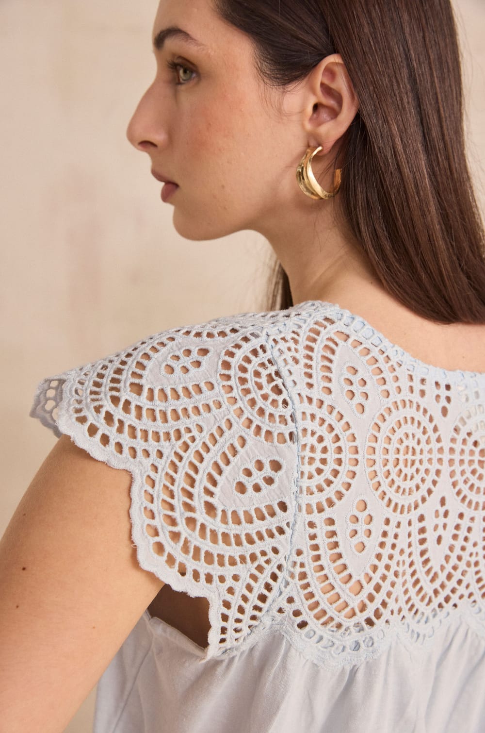 Embroidered short-sleeve cotton top LILOU;${refinementColor}