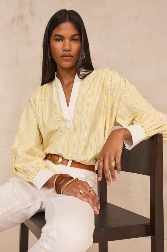 Douglas striped long-sleeve blouse;${refinementColor}