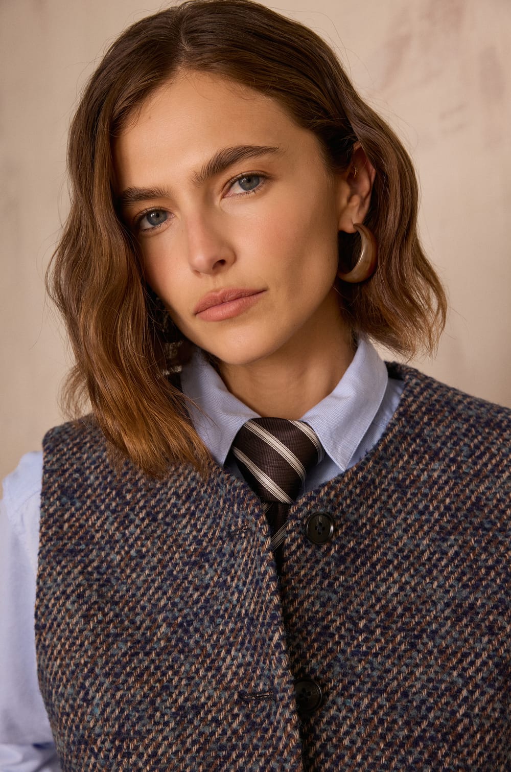 PHARELL sleeveless waistcoat in tweed wool;${refinementColor}