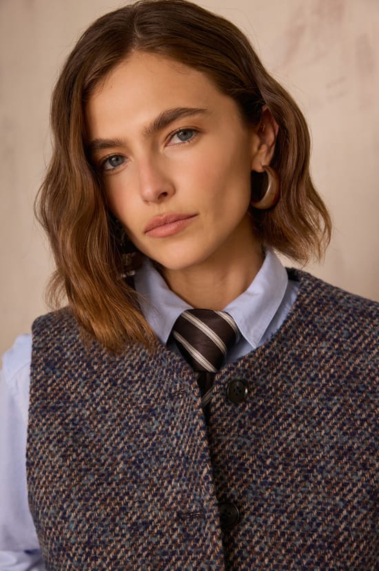 PHARELL sleeveless waistcoat in tweed wool;${refinementColor}