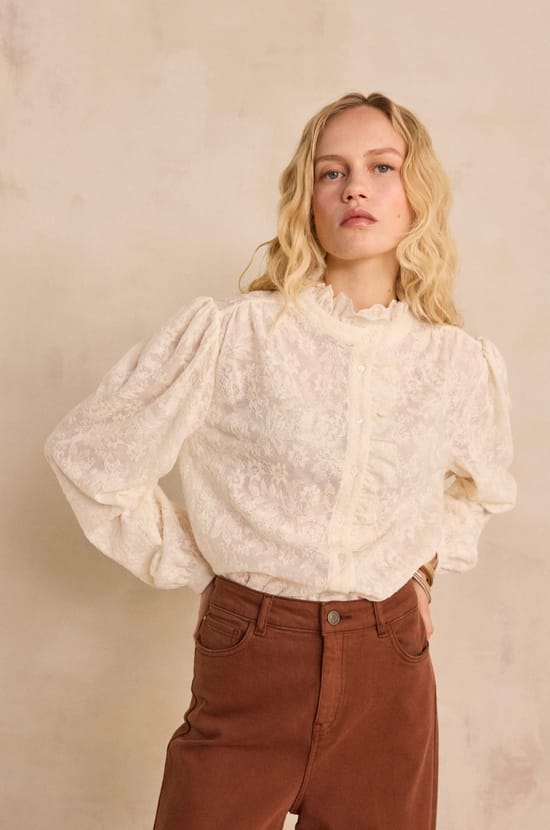 Lace blouse with puffed sleeves WONDER;${refinementColor}