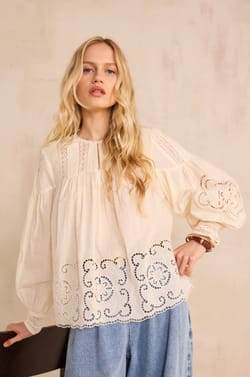 Blouse brod&eacute;e &agrave; manches longues en coton MADELEINE;${refinementColor}