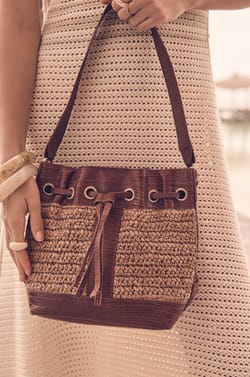 Leren en raffia emmer Tas MAX;${refinementColor}