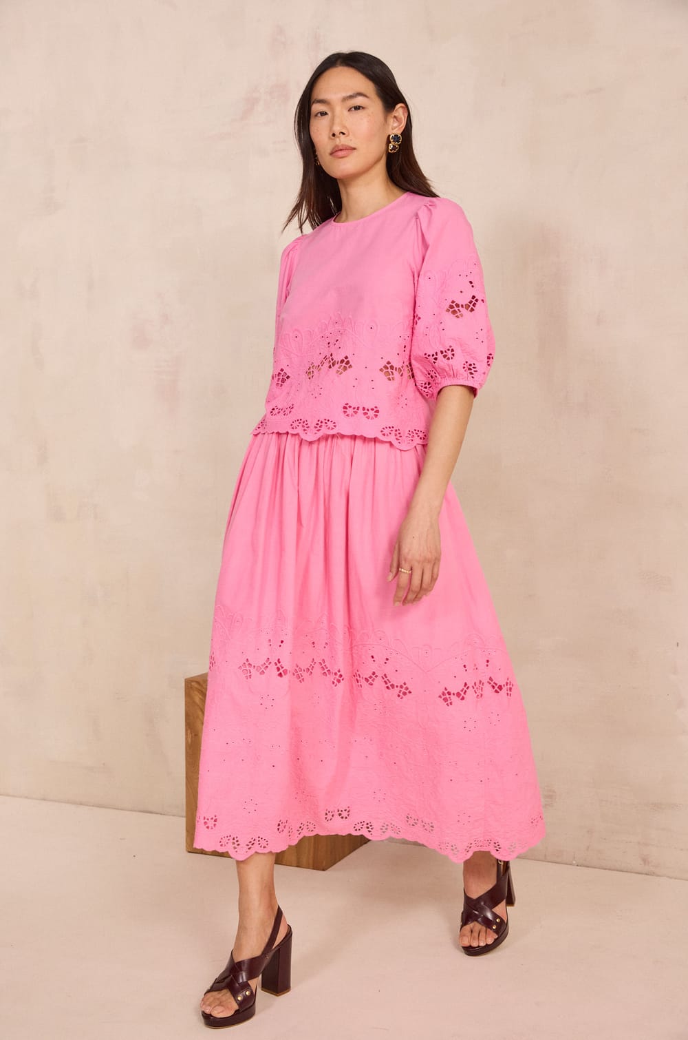 Embroidered cotton skirt BRUNE;${refinementColor}